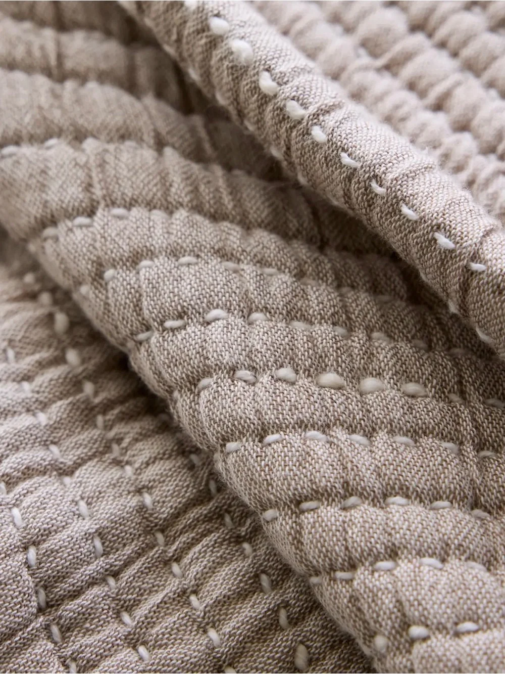 NWOT Organic Cotton Taupe Channel Stitched Coverlet and Shams - Retail $174